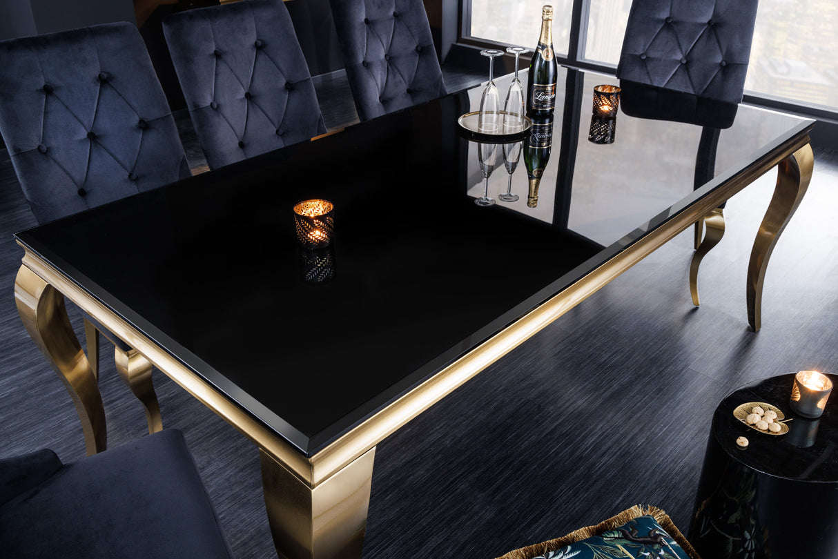 Esstisch MODERN BAROCK 200cm gehärtetes Opalglas schwarz gold