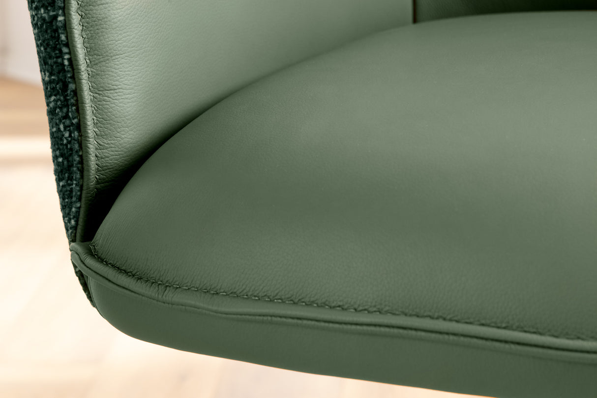 Drehstuhl LE GRAND 180° drehbar mit Armlehnen Strukturstoff und Leder grün