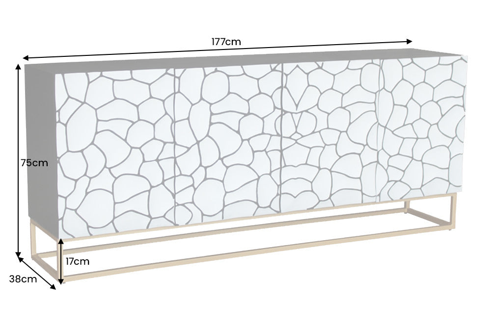 Sideboard VULCANO 180cm 3D mosaic mango wood black white