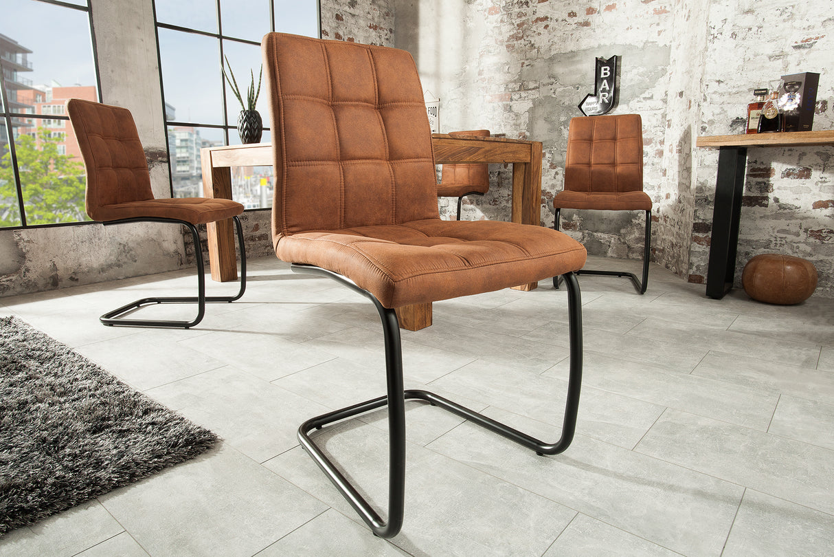 Cantilever chair MODENA microfibre vintage light brown with black iron legs