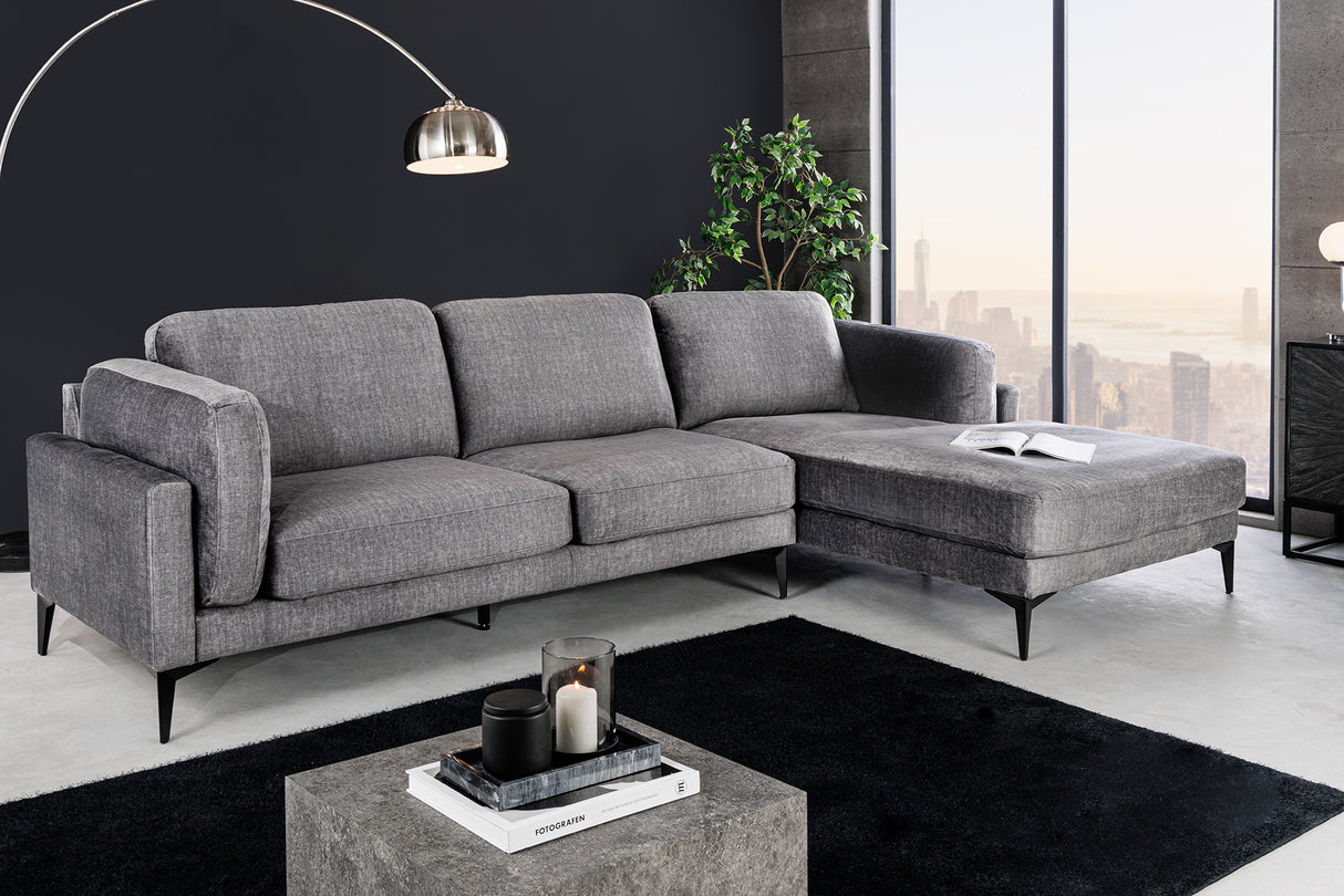 Corner sofa MANHATTAN 295cm w/ ottoman right velvet dark grey