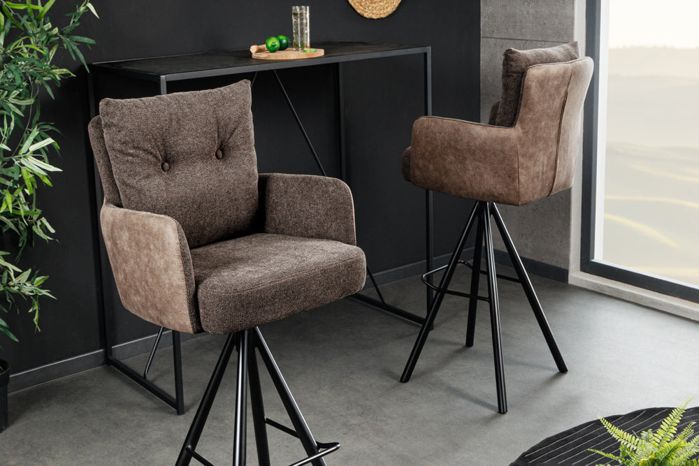 Bar stool BIG GEORGE w/ armrests flat woven fabric velvet taupe rotatable