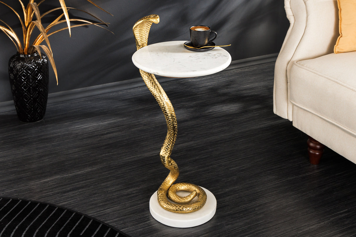 Beistelltisch WILDLIFE COBRA 60cm goldweißer Marmor