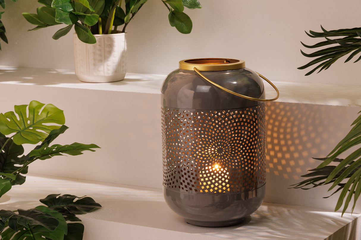 Lantern CANDLELIGHT 30cm grey golden