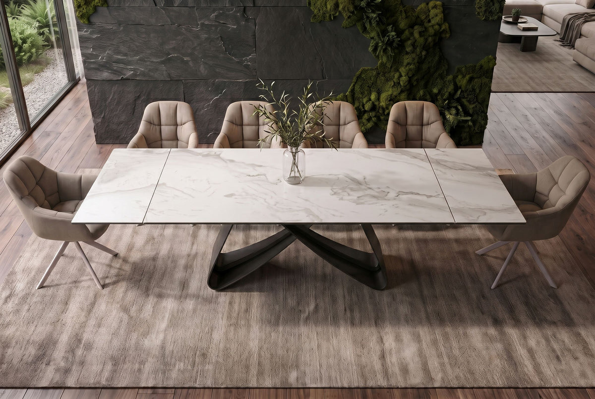 Dining table INFINITY 180-220-260cm extendable ceramic marble look white