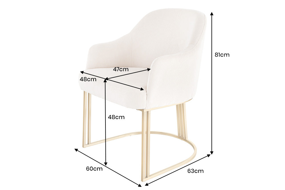 Stuhl EXTRAVAGANCIA beige Cord mit Armlehnen und champagnergoldenem Gestell