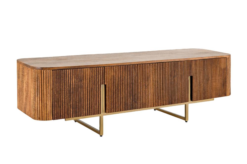 TV-Board GATSBY 160cm Retro-Stil Mangoholz braun gold