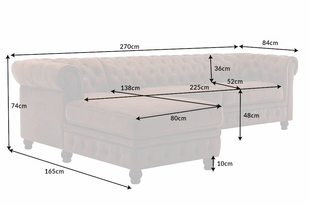 Ecksofa CHESTERFIELD mit Ottomane links 270cm Federkern Microfaser antikbraun