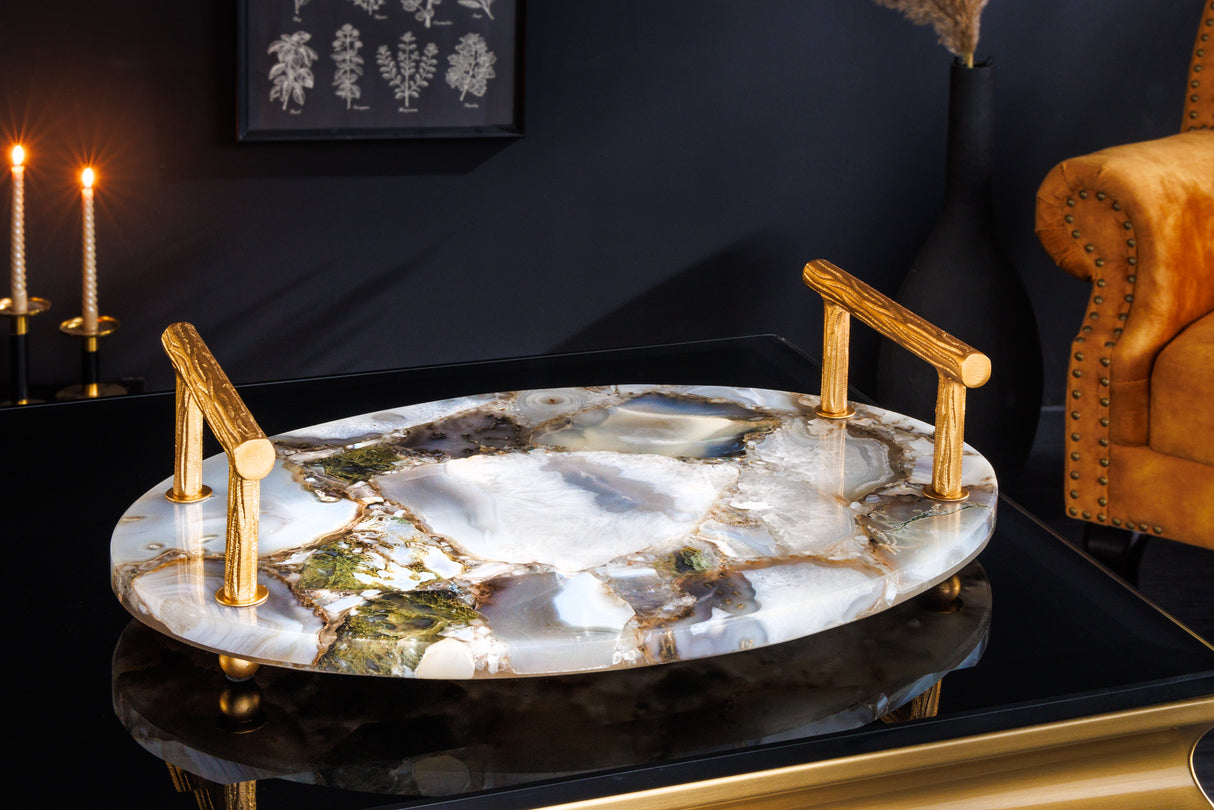Tray NOBLE 40cm agate golden handles