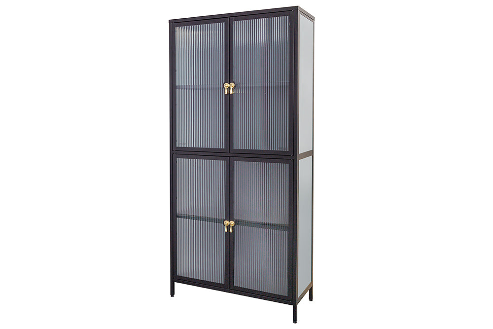 Display cabinet AMSTERDAM 180cm ribbed glass black