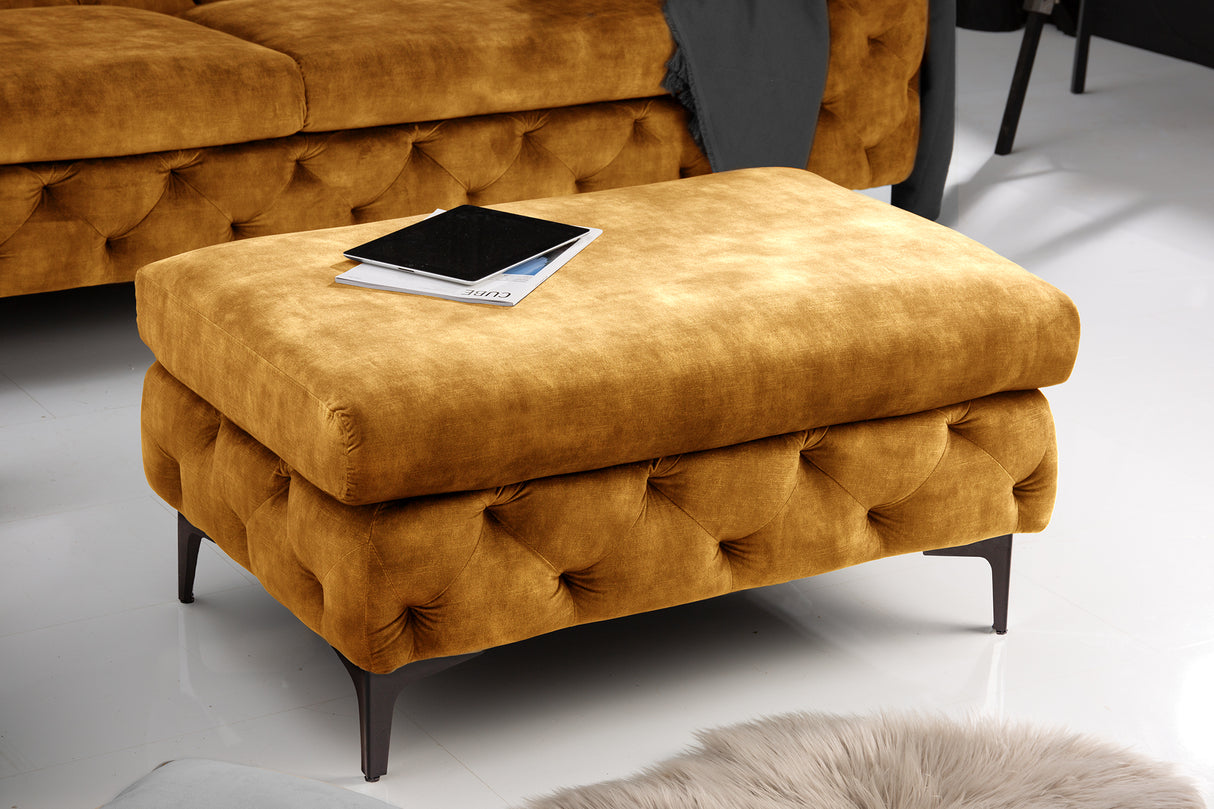 Stool MODERN BAROCK 90cm velvet mustard yellow in chesterfield style