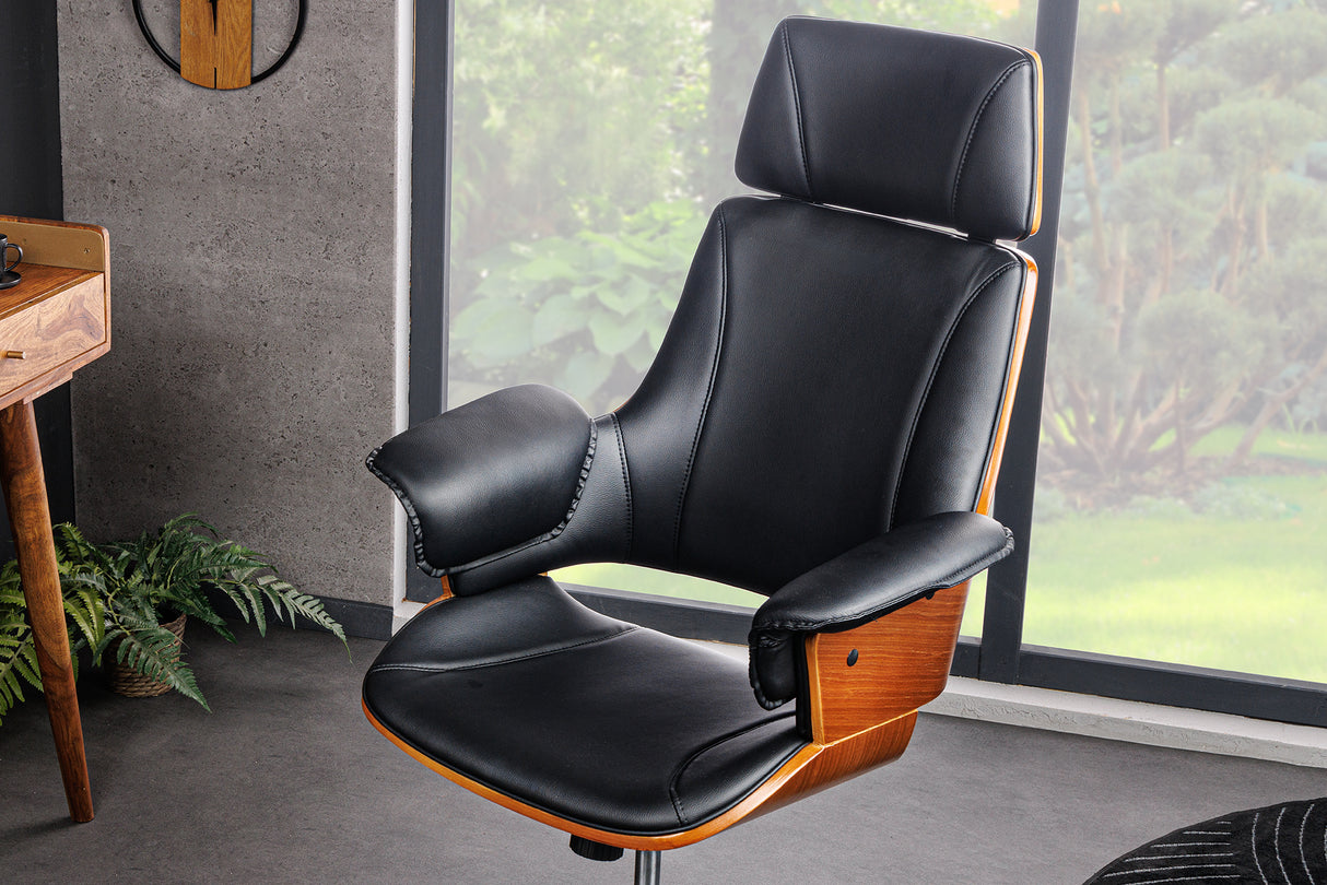 Office chair MANHATTAN 44-54cm rotatable artificial leather black and walnut wood