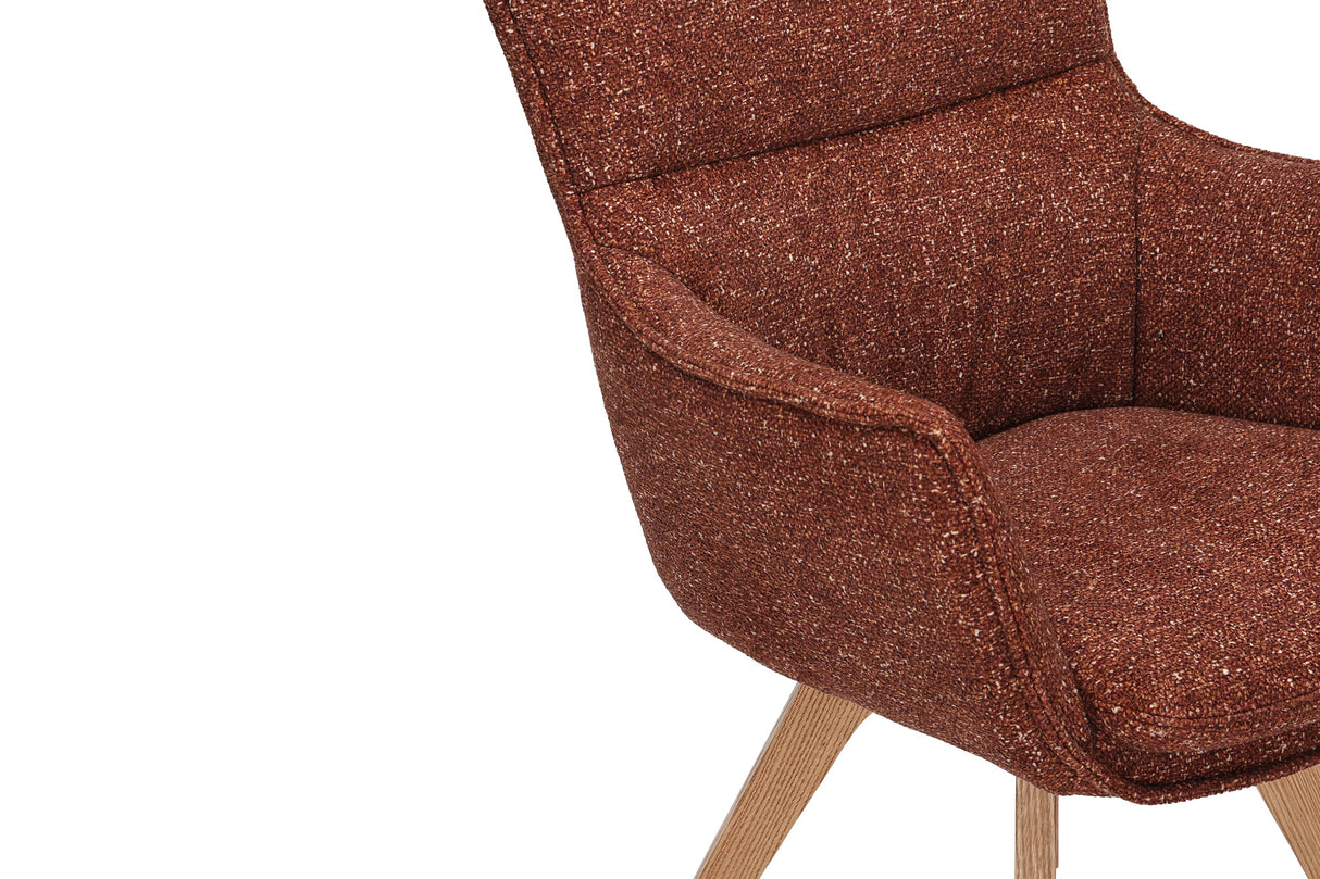 Drehstuhl VOGUE 360° mit Armlehnen Strukturstoff rostbraun mit Eichengestell natur