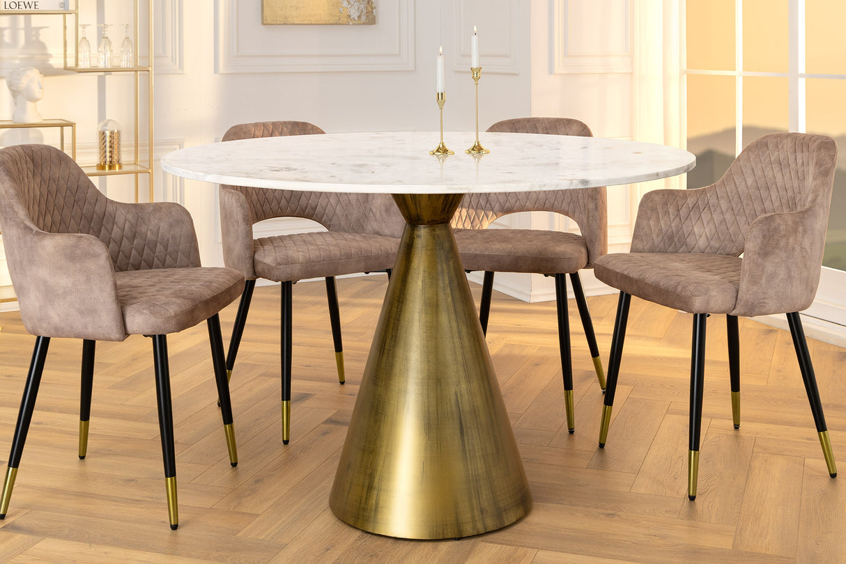 Dining table ELEGANCIA Ø 100cm iron base copper and marble top white