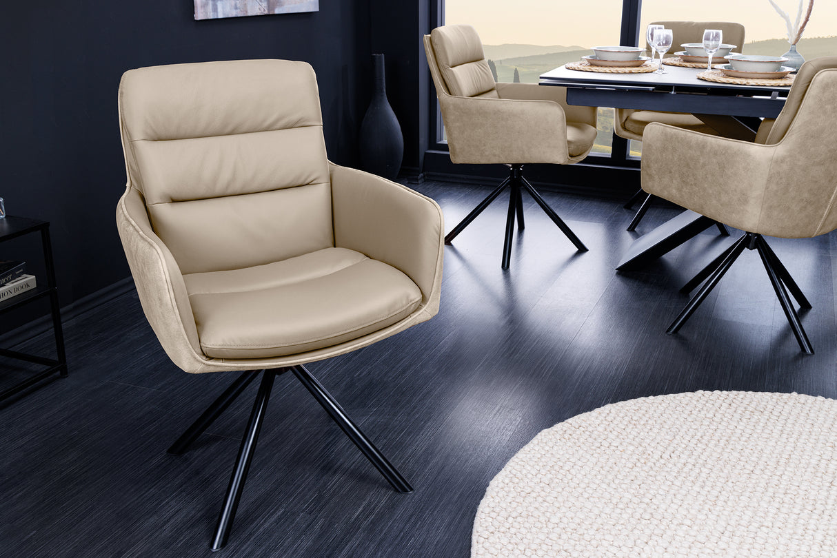 Drehsessel BIG GEORGE 360° mit Armlehnen, Leder und Mikrofaser, beige