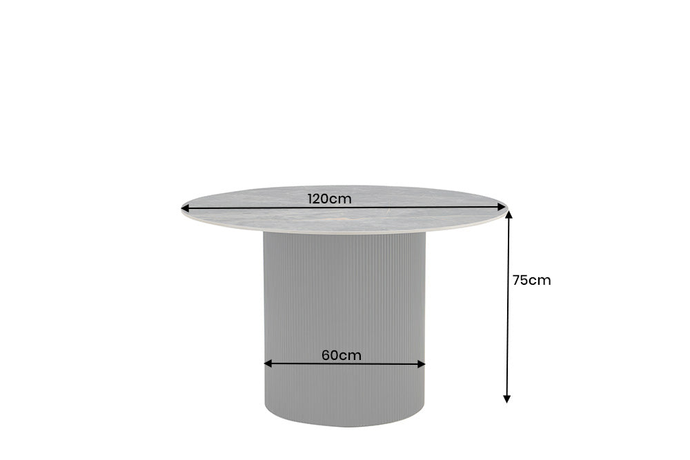 Esstisch UNIQUE 120cm rund dunkles Gestell Keramik grau Marmorplatte