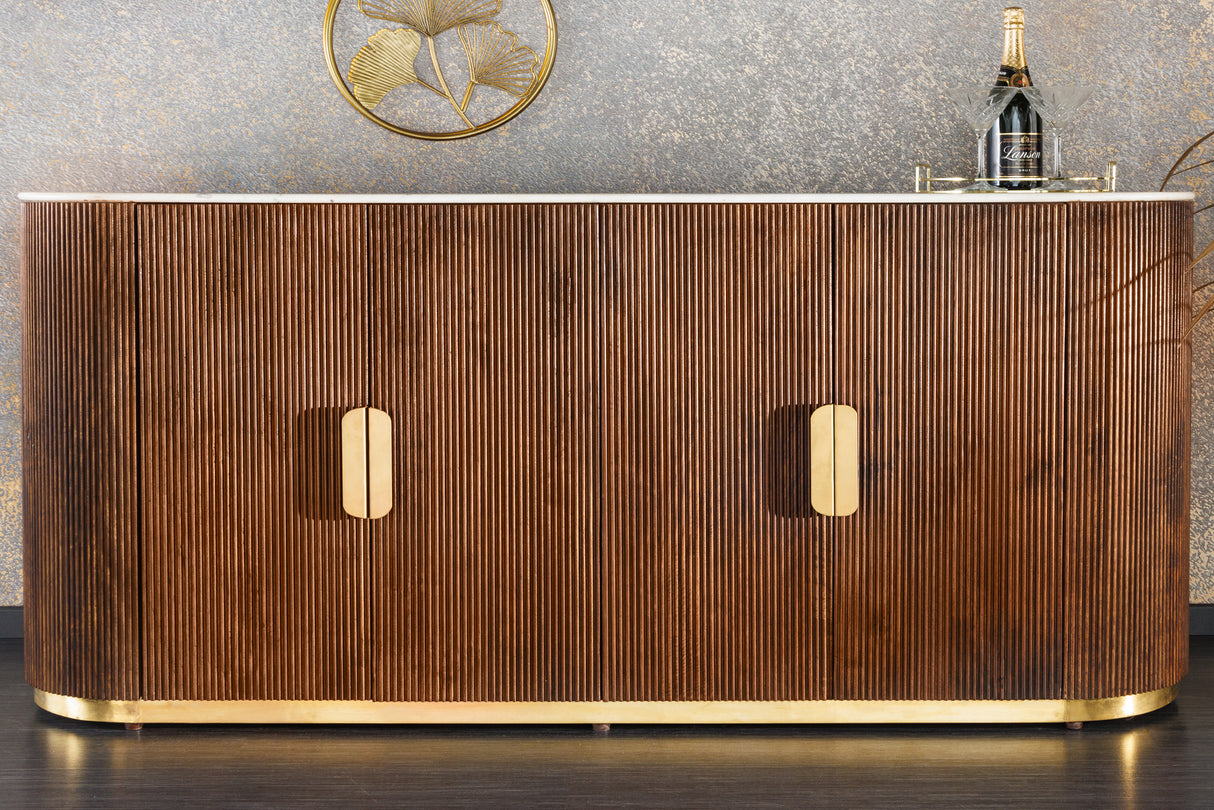 Sideboard GATSBY 170cm Mangoholz Marmorplatte weiß