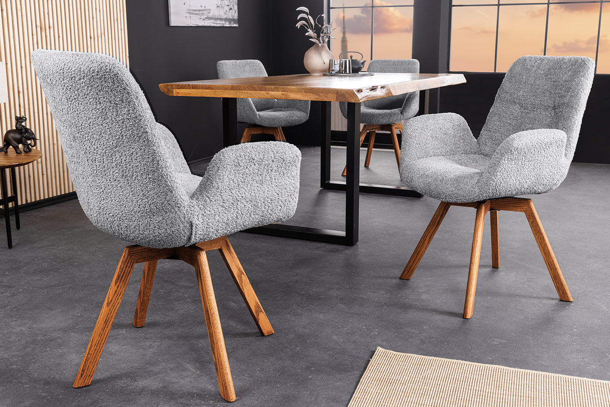 Swivel chair BALTIC rotatable 360° w/ armrests bouclé grey natural