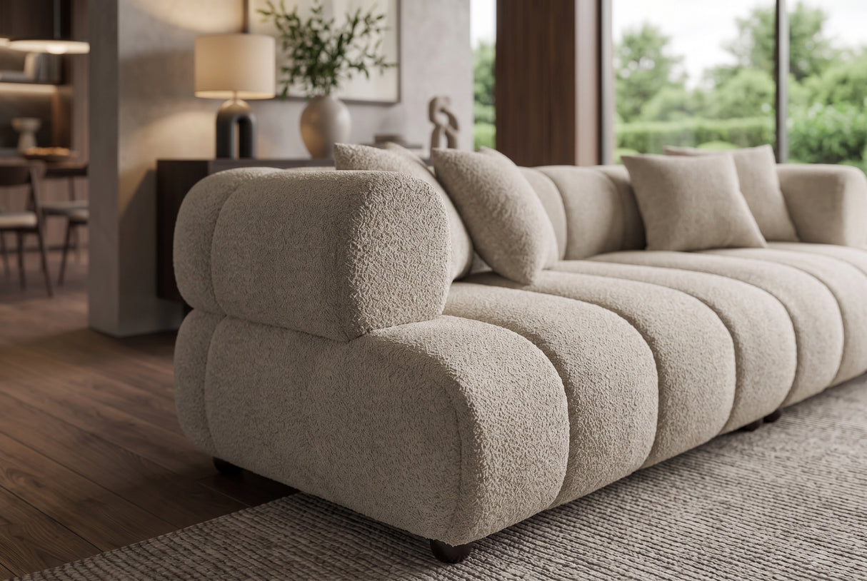 Sofa ADLON 255cm 3-Sitzer XXL Bouclé Champagner Greige