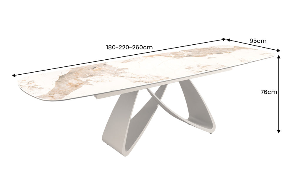 Dining table INFINITY 180-220-260cm boat-shaped extendable pandora ceramic white brown