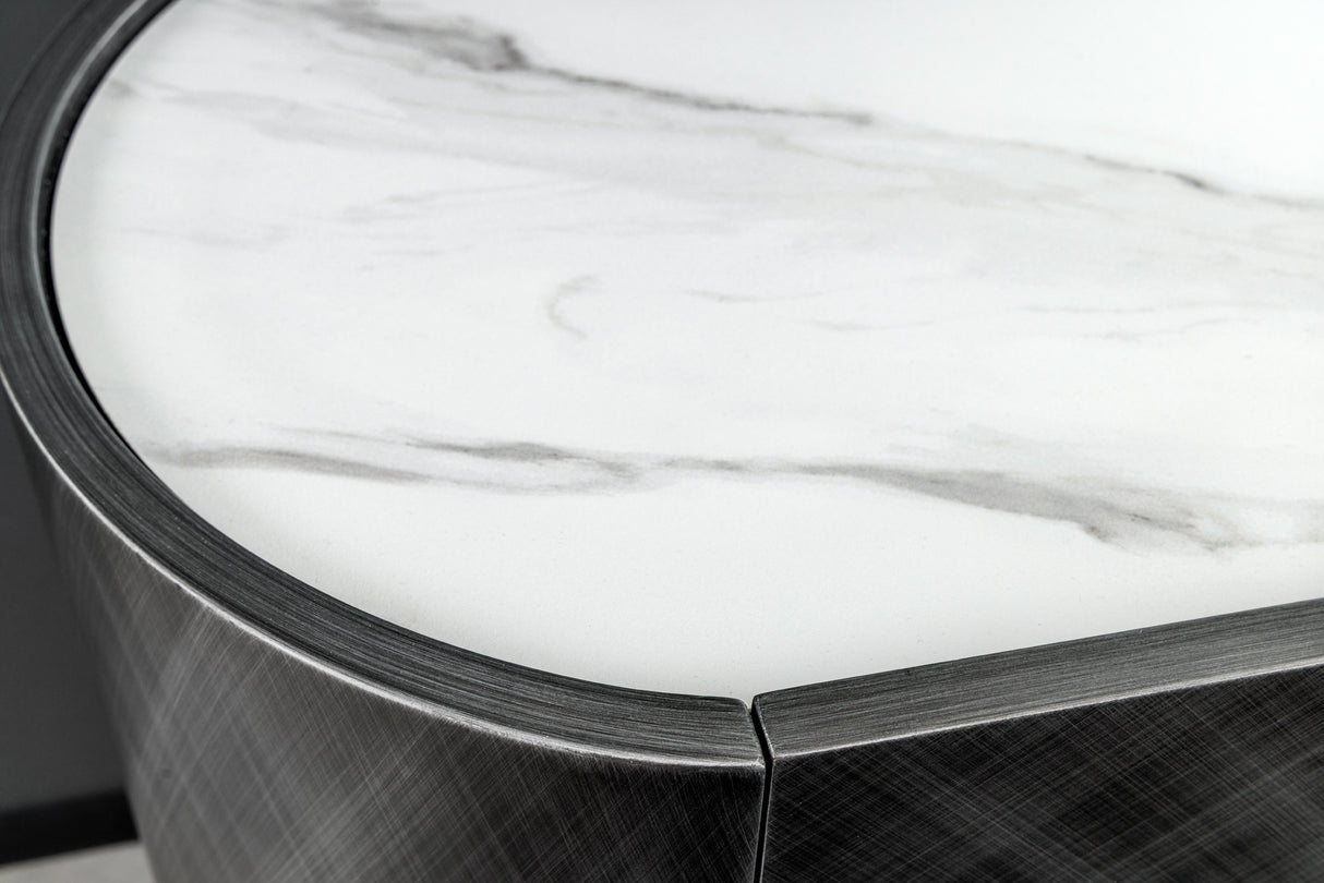 Sideboard REFLECTION 150cm 3D Effekt anthrazit mit Keramik Marmorplatte weiß