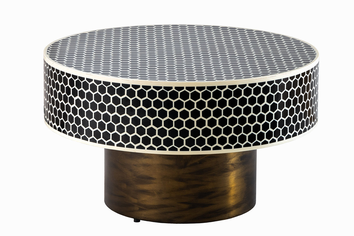 Coffee table HARMONY NATURE 60cm frame gold w/ table top black white