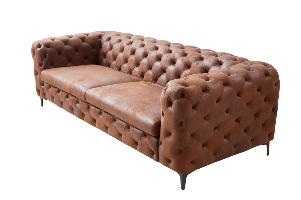 Sofa MODERN BAROCK 240cm 3-seater microfibre antique brown in chesterfield style
