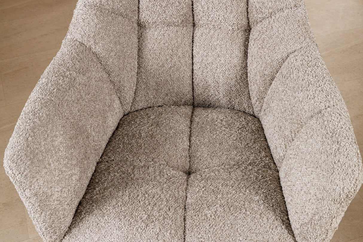 Swivel chair PAPILLON rotatable 180° w/ armrests bouclé beige