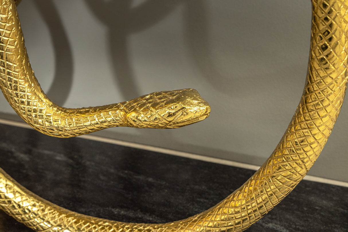 Konsole WILDLIFE SNAKE 115cm goldener Rahmen mit schwarzem Marmorsockel und -platte