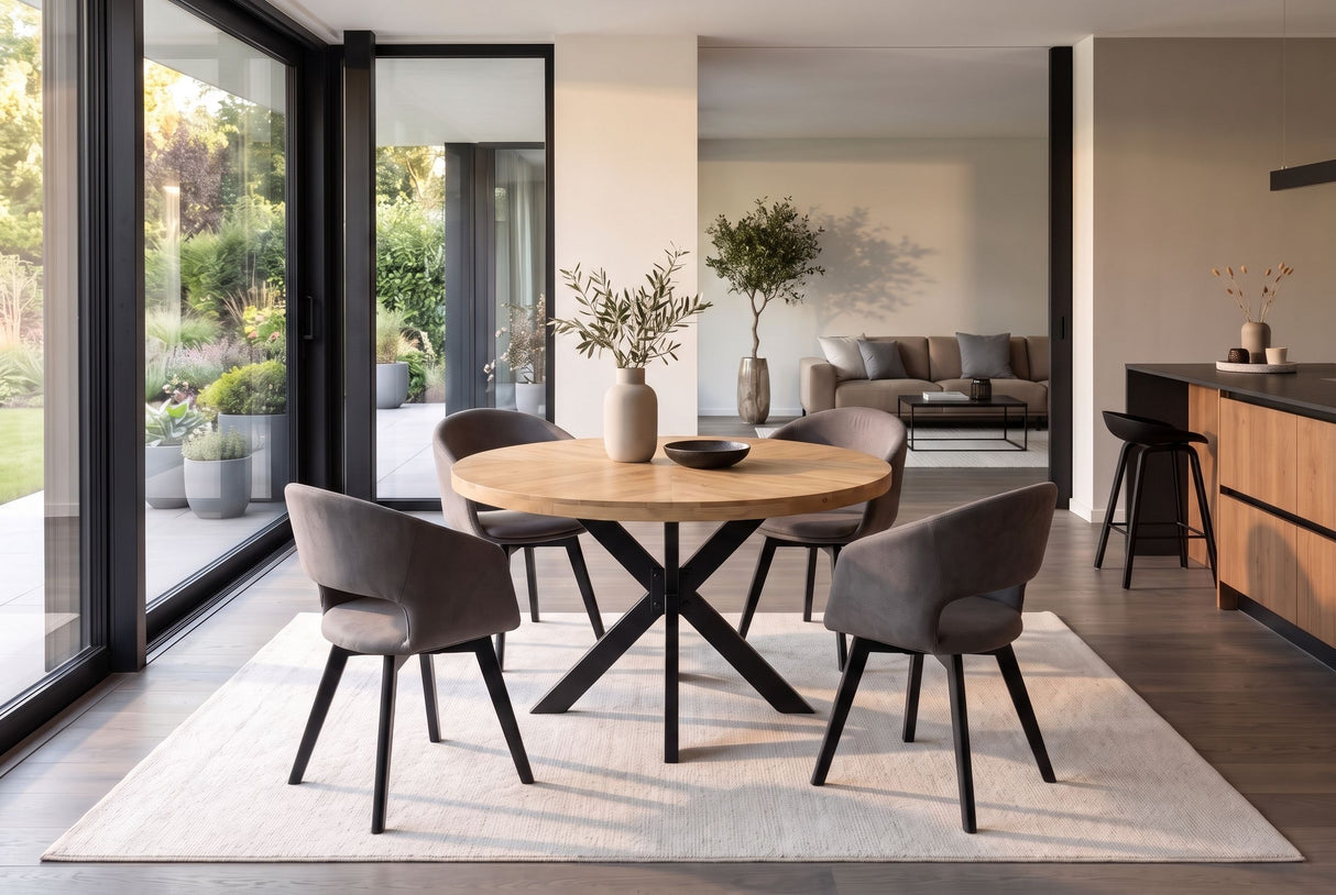 Dining table INFINITY HOME 120cm round w/ star frame mango wood creamy natural