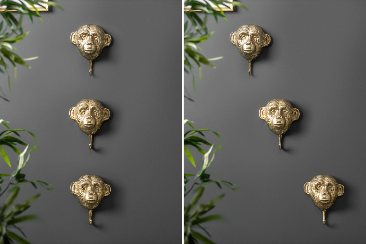 Wall decoration coat hook THREE APES set of 3 gold