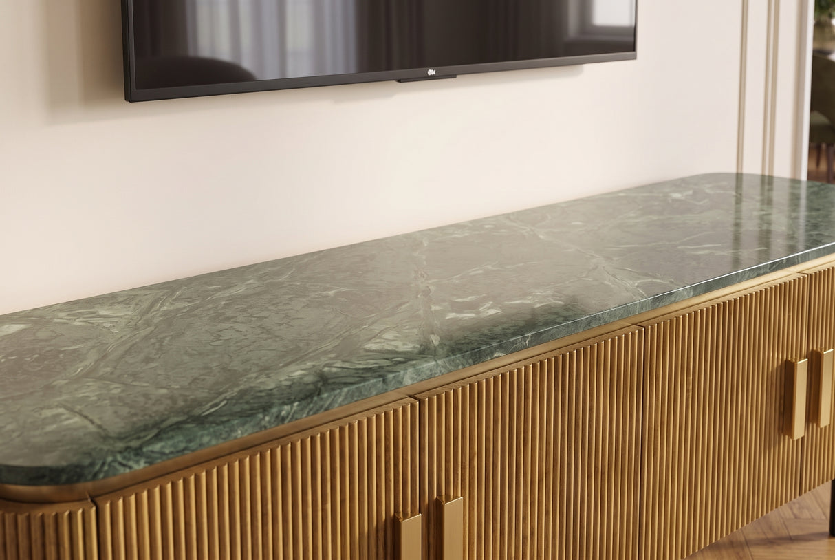 TV-Board VENEZIANO 160cm Mangoholz und Marmorplatte grün braun