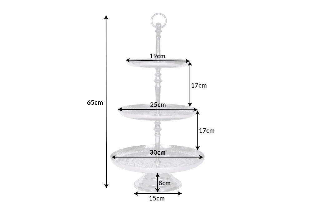 Etagere ORIENT 65cm 3 Tabletts mit Hammerschlageffekt silber