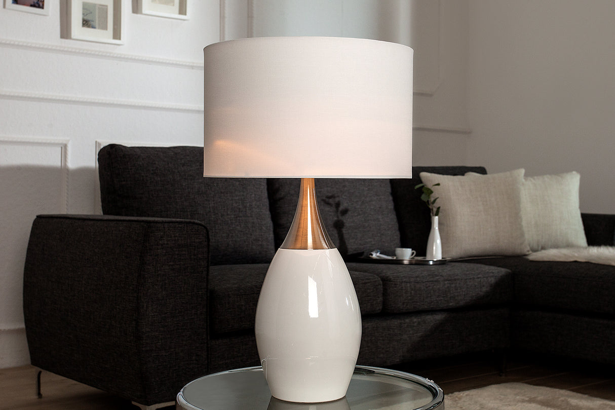 Tischleuchte CARLA 60cm Leinenschirm weiß