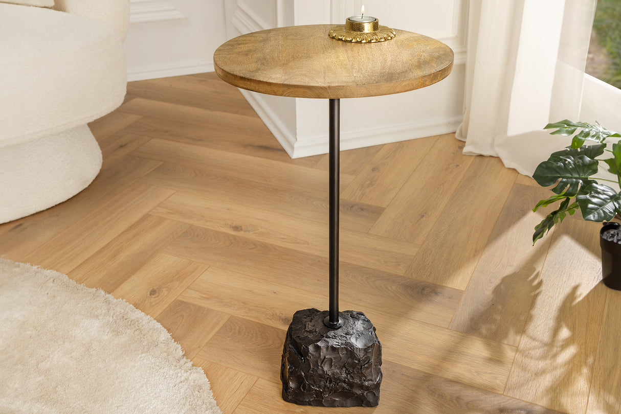 Side table TRAYFUL 55cm marble base and mango wood plate