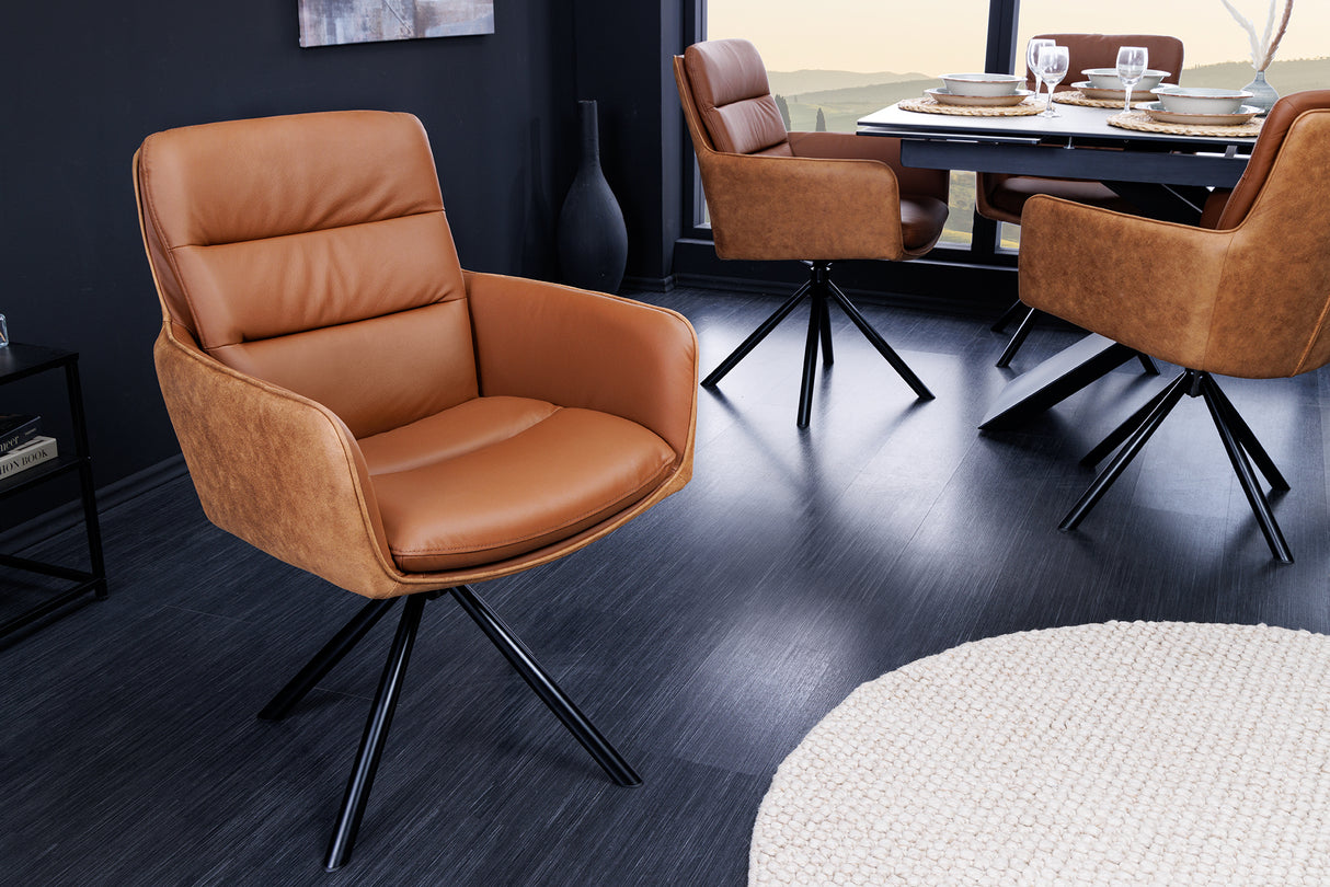 Drehstuhl BIG GEORGE 360° mit Armlehnen Echtleder und Mikrofaser cognac