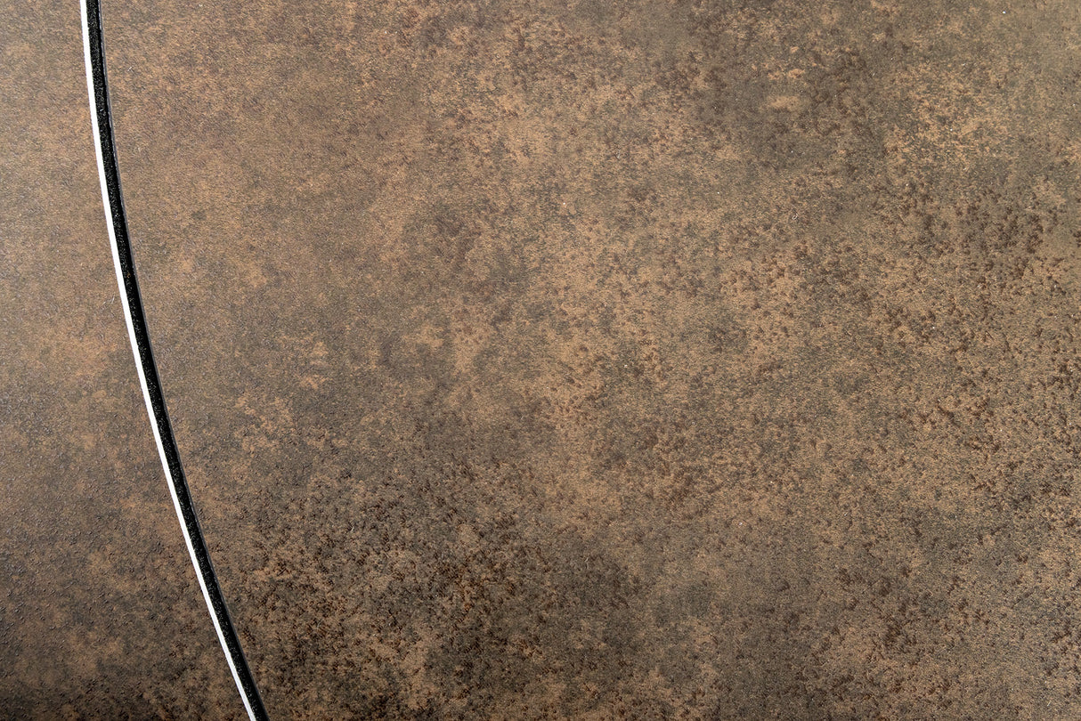 Dining table INCEPTION 130-190cm extendable w/ bronze rack oval ceramic top rust look