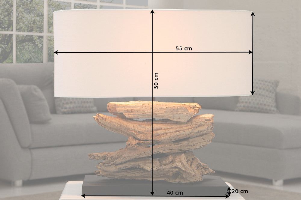 Table lamp RIVERINE driftwood and linen shade