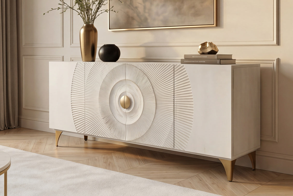 Sideboard GOLDEN SUNSET 180cm 3D mango wood white