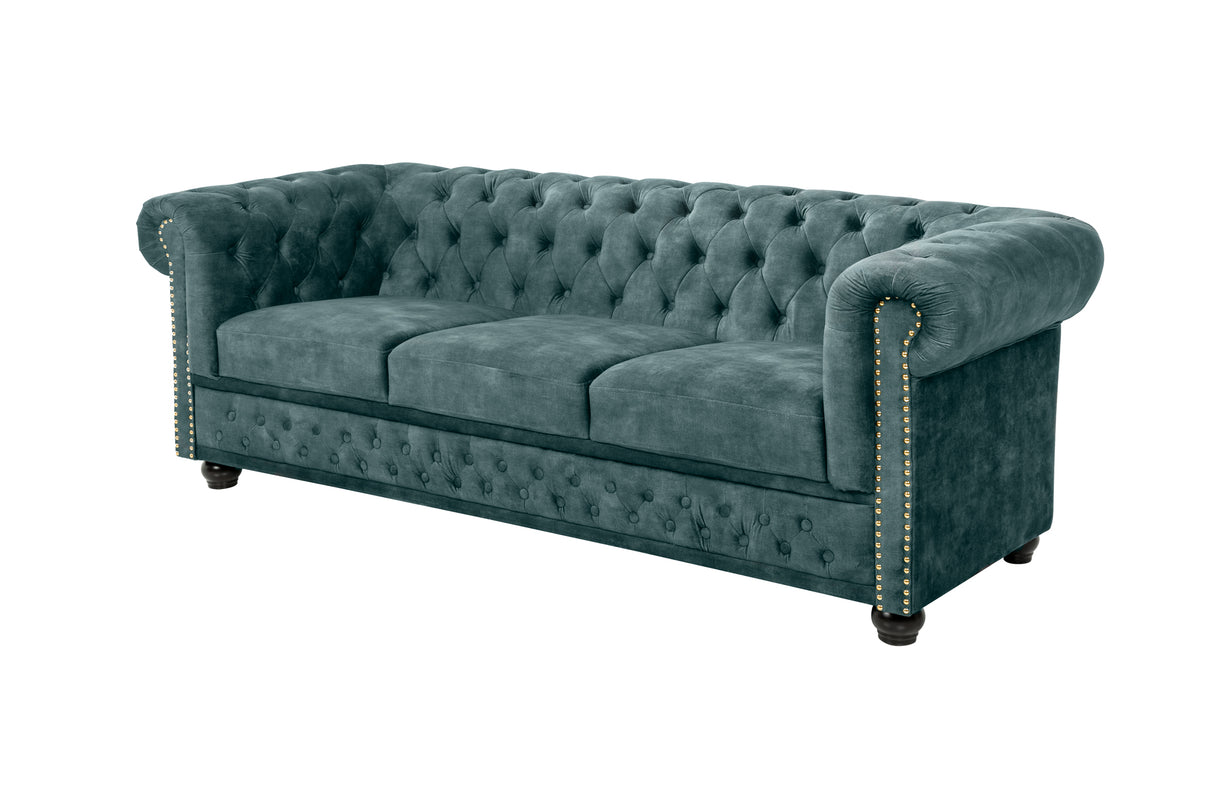 Sofa CHESTERFIELD 205cm 3-seater velvet teal