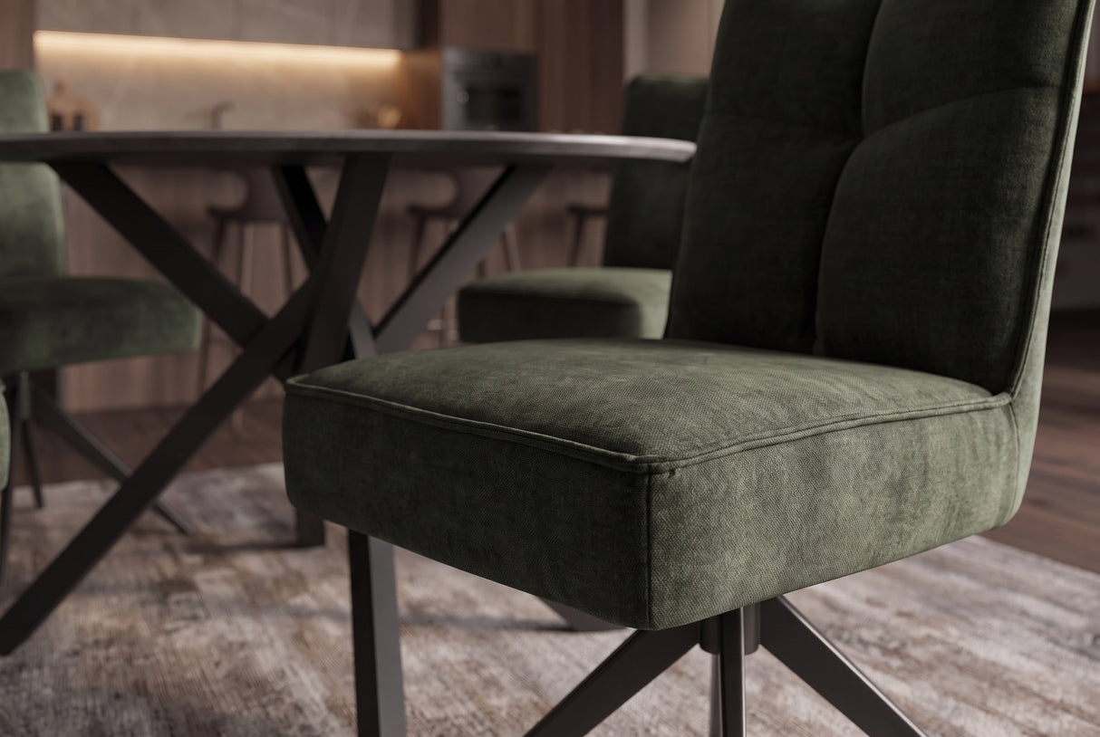 Swivel chair LUGANO 360° auto-return 150 kg load capacity spring core velour velvet moss green black