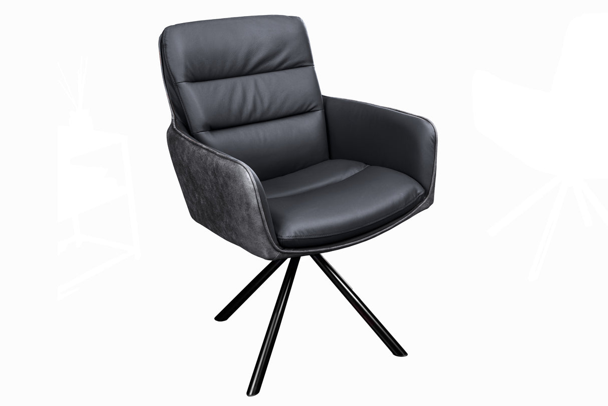 Swivel chair BIG GEORGE 360° with armrests genuine leather and microfibre anthracite