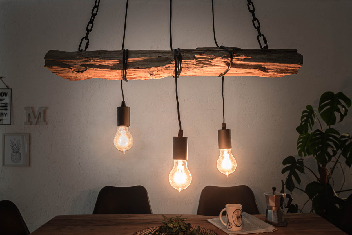 Pendant lamp BARRACUDA 70cm for 3 bulbs recycled wood