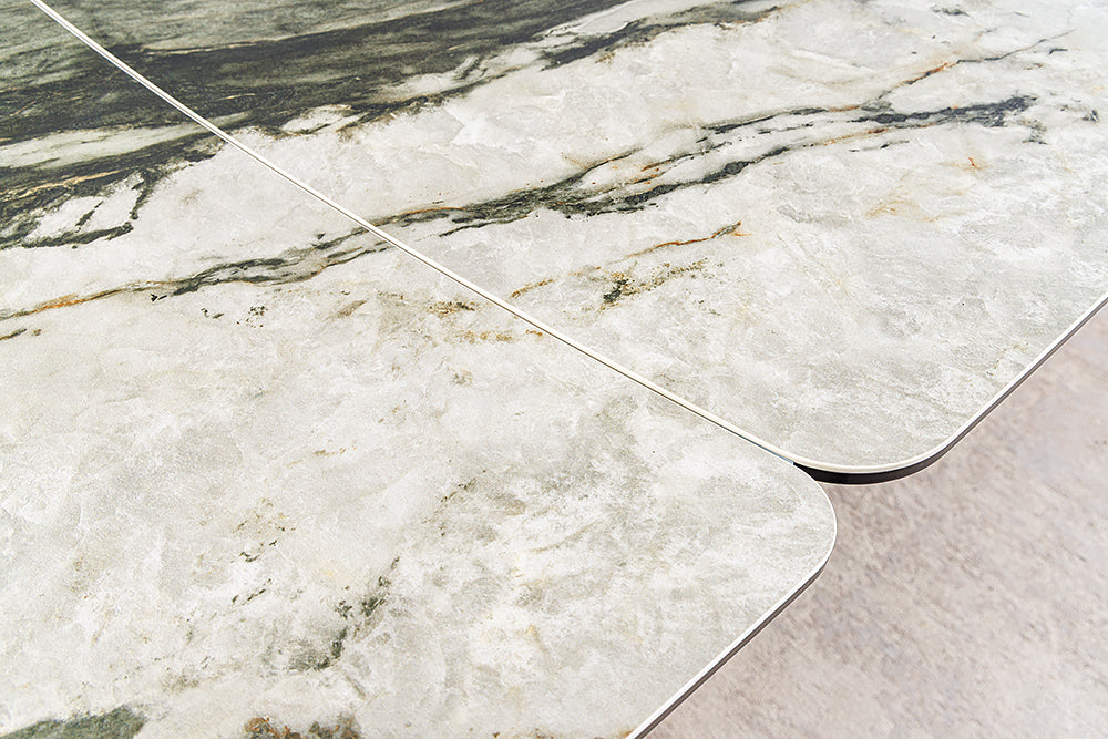 Dining table ELEMENTS 180-260cm extendable walnut frame w/ ceramic top taupe grey marble look