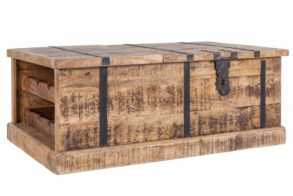 Coffee table BODEGA 100cm w/ wine shelf and storage space mango wood natural