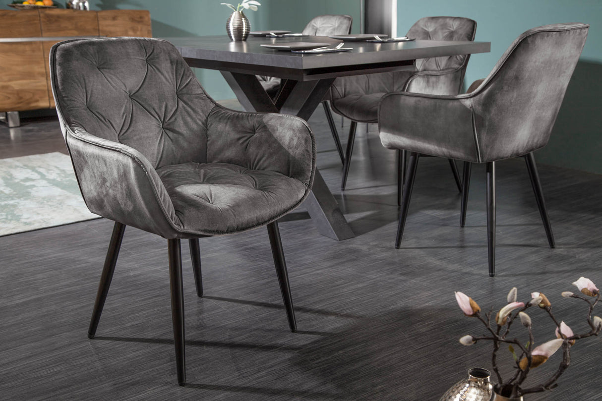 Chair MILANO with armrests velvet grey green