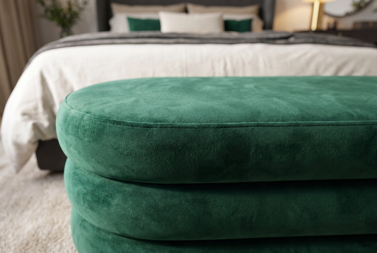 Bench chest VOGUE 85cm oval upholstered w/ storage space velvet green