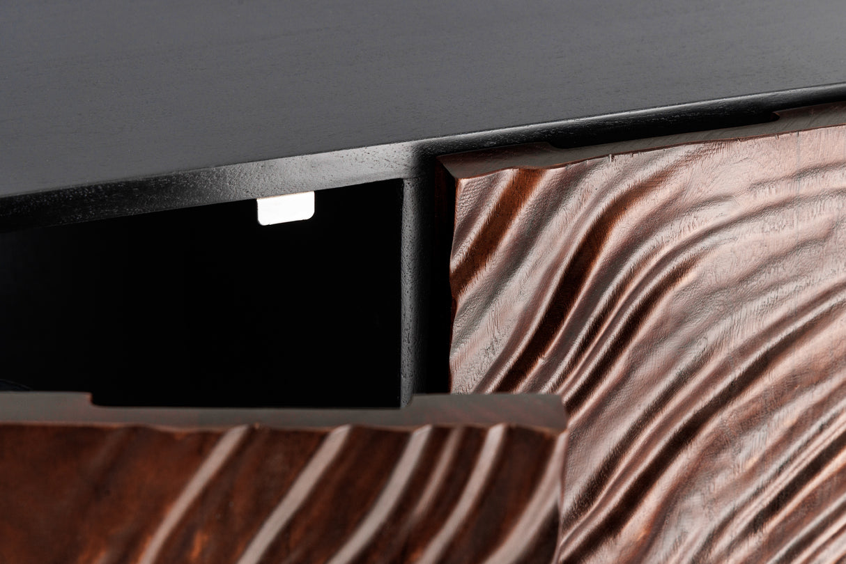 Highboard FLUID 110cm 3D acacia wood dark walnut brown