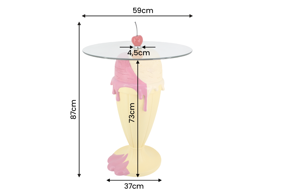 Bistrotisch SUNDAE 75cm pastellgelb mit magnetischer abnehmbarer Kirsche SWEET SOCIETY hauseigenes Design