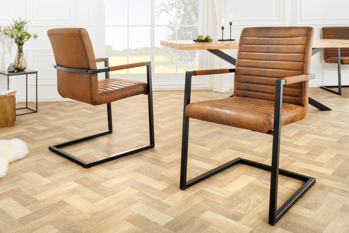 Cantilever chair LOFT with armrests microfibre antique brown black legs